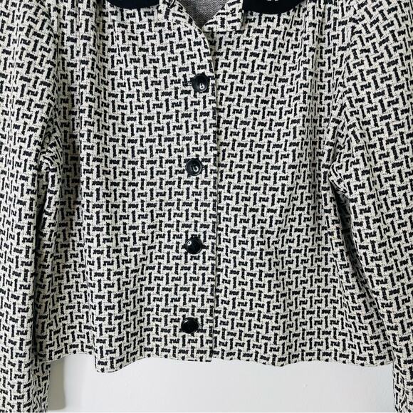 Vintage black white mod cropped stretchy office preppy jacket blazer large - Picture 3 of 6